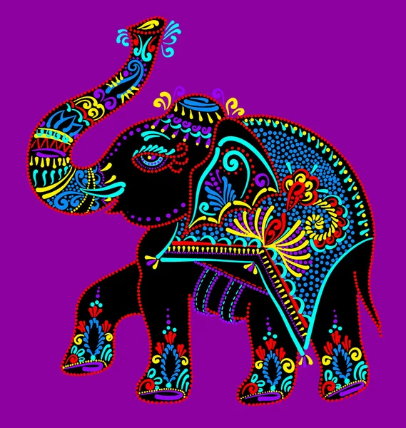 Folk art indian elephant, vector dot painting illustration — Stock Vector