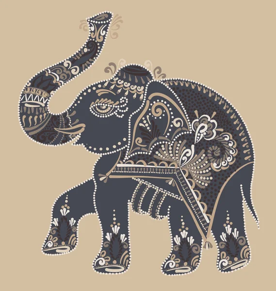 Folkkonst Indian elefant, vektor dot målning illustration — Stock vektor