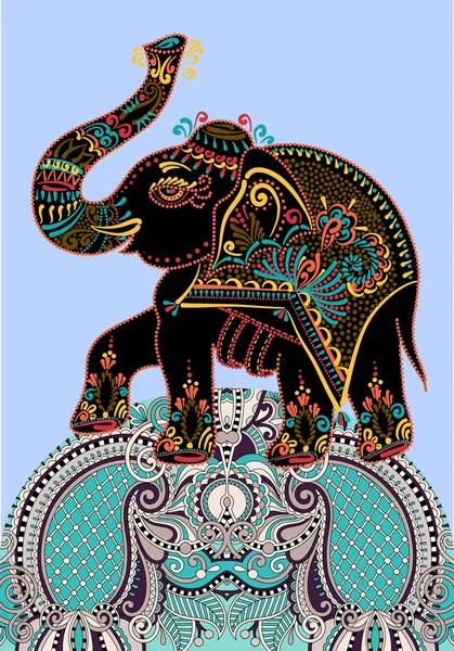 Folk art indian elephant, vector dot painting illustration — Stock Vector