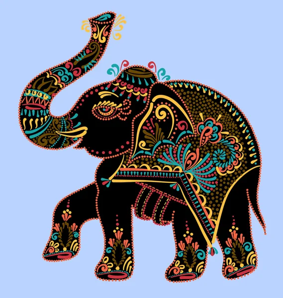 Folk art indian elephant, vector dot painting illustration — Stock Vector