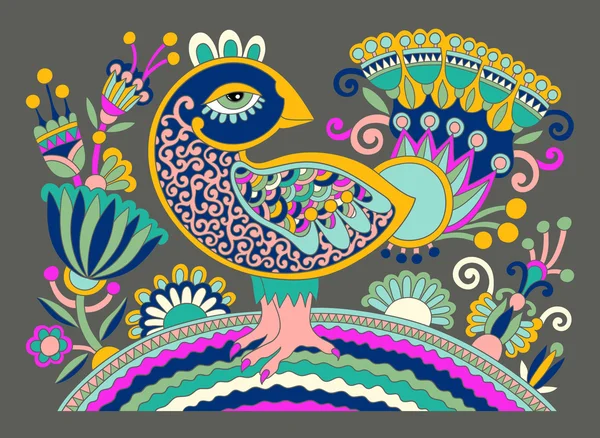 Оригінальний український ручний намальований етнічний декоративний візерунок з птахом — стоковий вектор