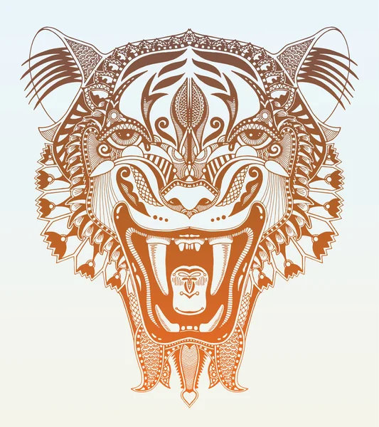 Dibujo original del tigre cabeza con la caída abierta, perfecto para ta — Vector de stock