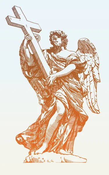 Drawing marble statue of angel from the SantAngelo Bridge in — Wektor stockowy