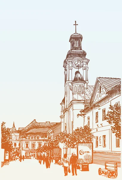 Ilustración original vector boceto digital de Uzhgorod cityscap — Archivo Imágenes Vectoriales