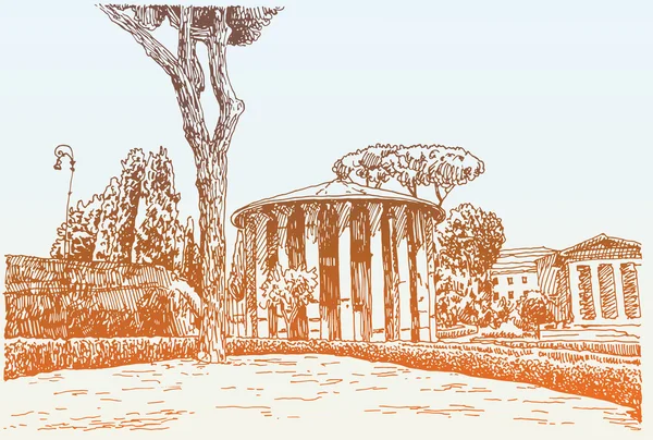 Roma İtalya ünlü cityscape, seyahat kartı çizim el kroki — Stok Vektör