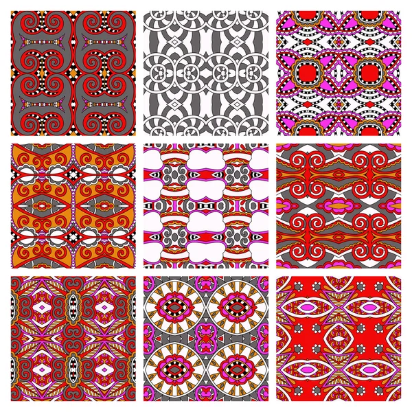 Set of different seamless colored vintage geometric pattern, tex — Stock Vector