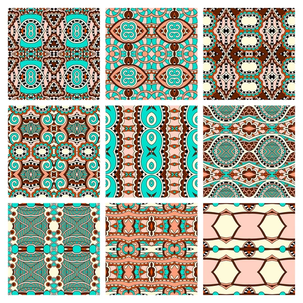 Set of different seamless colored vintage geometric pattern, tex — Stock Vector