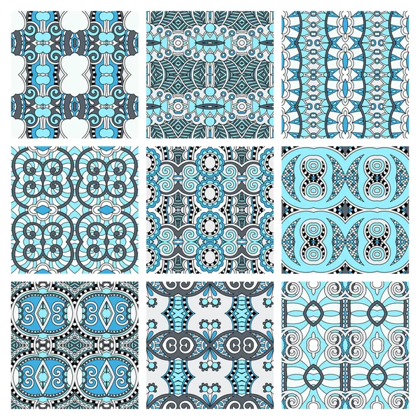 Set of different seamless colored vintage geometric pattern, tex — Stock Vector