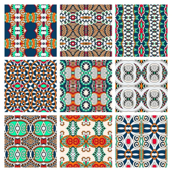 Uppsättning av olika sömlös färgade vintage geometriska mönster, tex — Stock vektor