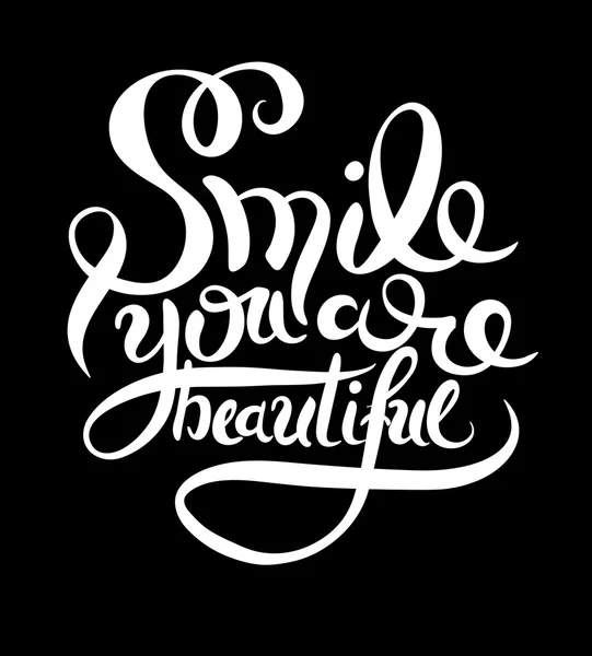 Lächeln Sie schöne Phrase Hand Schriftzug, Beschriftung für i — Stockvektor