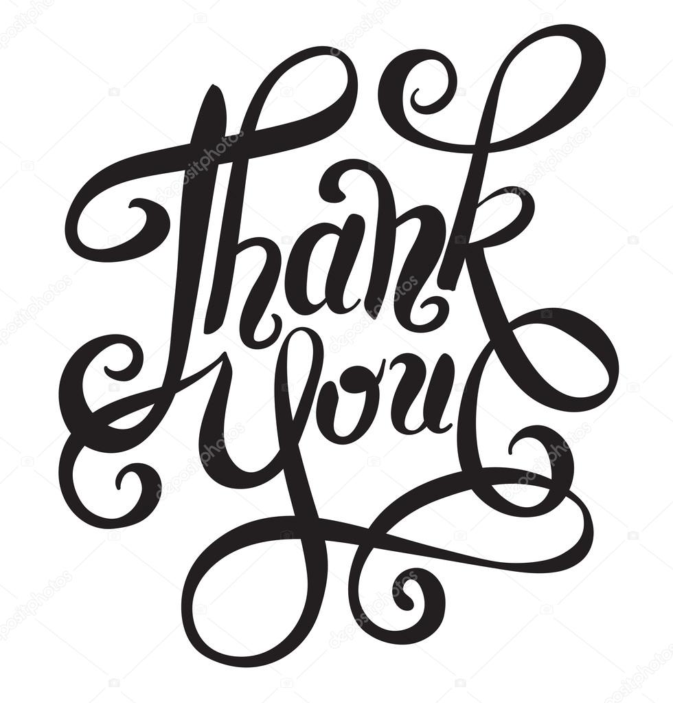 Black and white thank you handwritten lettering inscription — Stock
