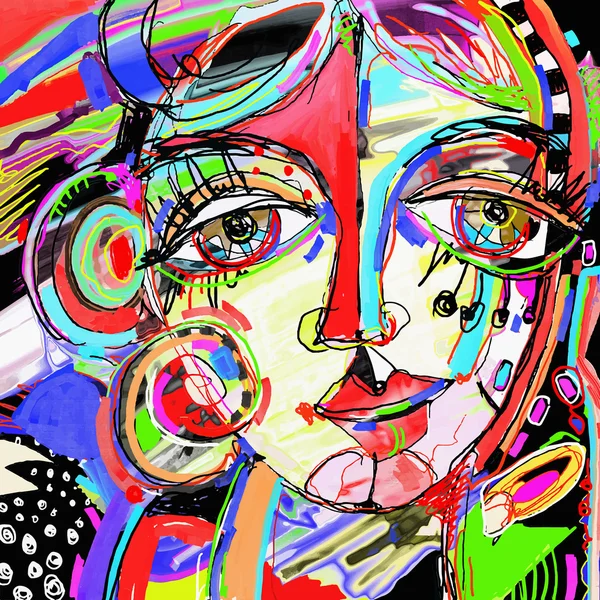 Pintura digital abstrata original do rosto humano, compo colorido — Vetor de Stock
