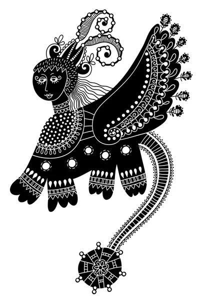 Conception de gribouillis animaux fantastique ethnique dans le style karakoko, inhabituel — Image vectorielle