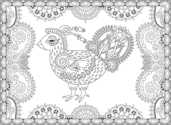 Line art cock drawing for coloring book page joy to older childr — Stock vektor