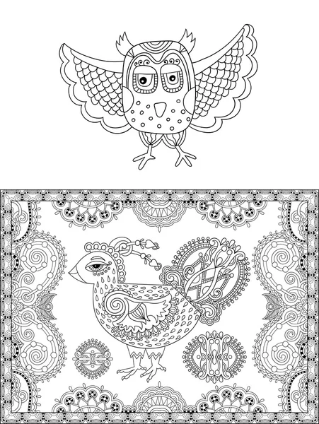 Оригинал черно-белой черно-белой страницы рисунка птицы — стоковый вектор