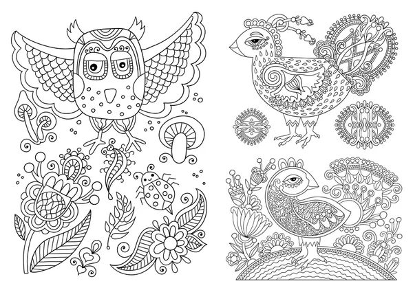 Página de dibujo de línea en blanco y negro original de pájaro libro para colorear — Archivo Imágenes Vectoriales