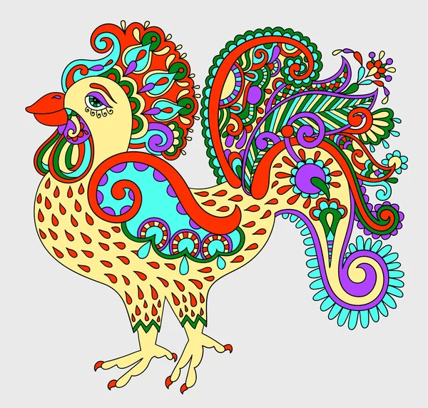 Original retro cartoon chicken drawing, symbol of 2017 new year — ストックベクタ