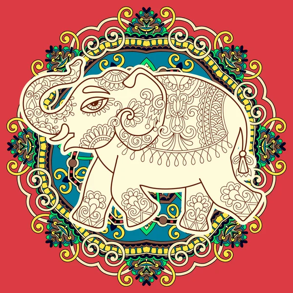 Etnische Indische olifant patroon tekening op cirkel Floral Paisley — Stockvector