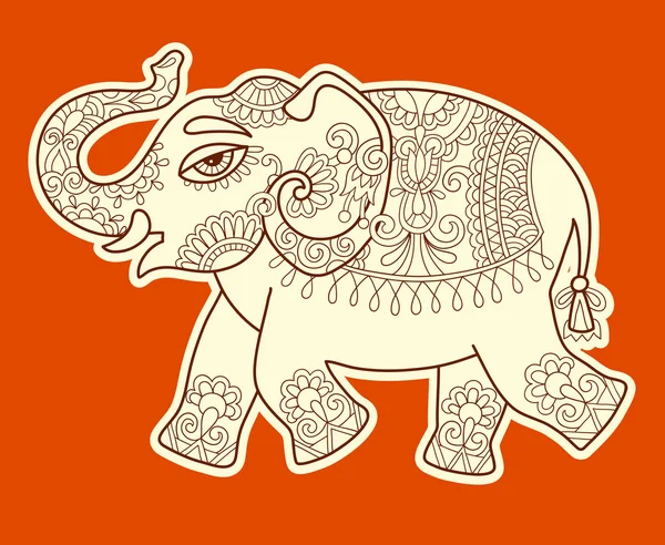 Original stylized ethnic indian elephant pattern drawing — Stock Vector