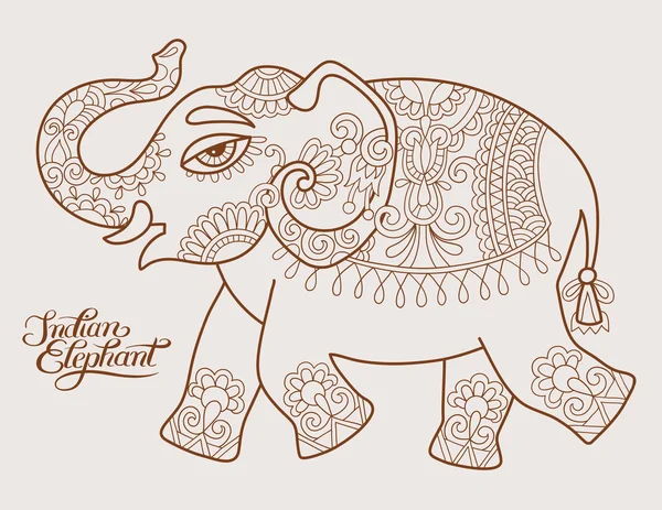 Original stylized ethnic indian elephant pattern drawing and han — Stock Vector