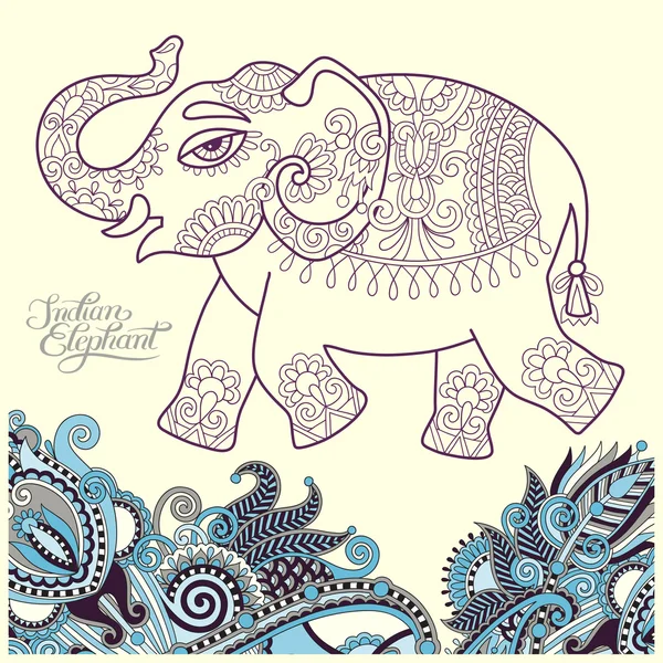 Original stylized ethnic indian elephant pattern drawing and han — Stock Vector