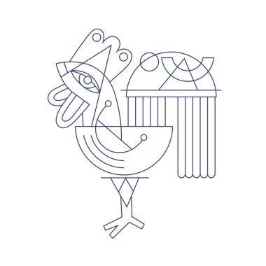 original flat line art drawing of geometric rooster clipart