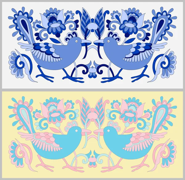 Original oriental décoratif ethnique oiseau avec des fleurs, ethno ukr — Image vectorielle