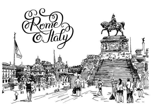 손으로 로마 이탈리아 유명한 도시 경관의 스케치 손 그림 — 스톡 벡터