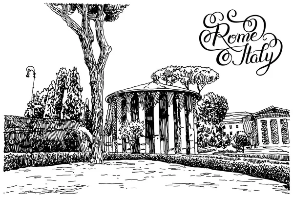El ile Roma İtalya ünlü şehir manzarası çizim el çizimi — Stok Vektör