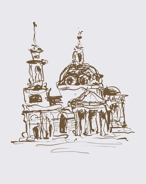 歴史的建造物のセピア色のオリジナルスケッチ画 — ストックベクタ