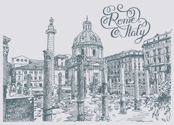 Schiță originală desenul manual al Romei Italia faimos peisaj urban cu — Vector de stoc