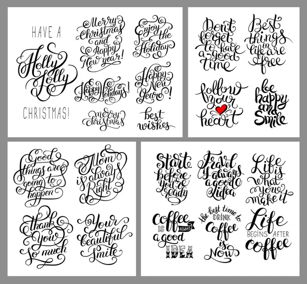 Zwart-wit inspirerende zin set, positieve belettering com — Stockvector