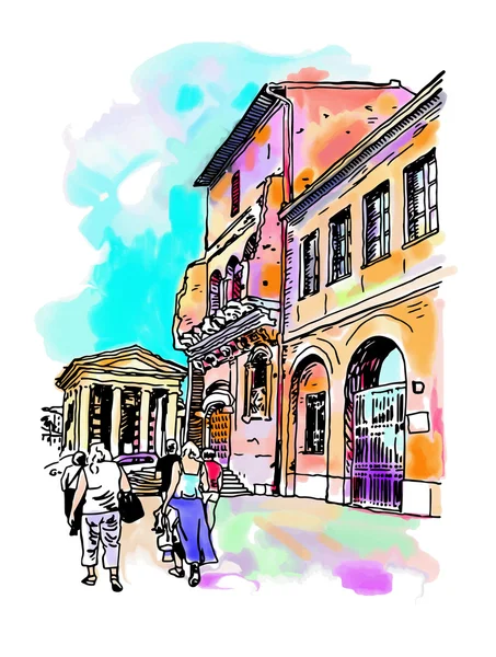 Desenho aquarela digital original da rua Roma, Itália —  Vetores de Stock
