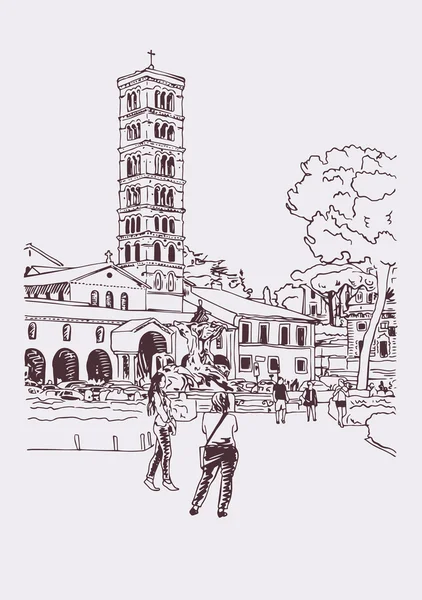 Oorspronkelijke digitale tekening van Rome street, Italië, oude Italiaanse impe — Stockvector