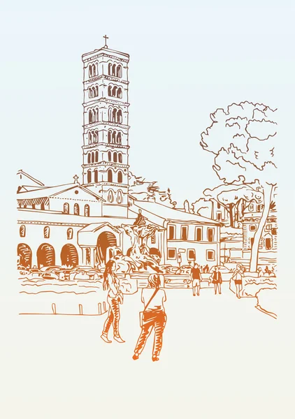 Oorspronkelijke digitale tekening van Rome street, Italië, oude Italiaanse impe — Stockvector