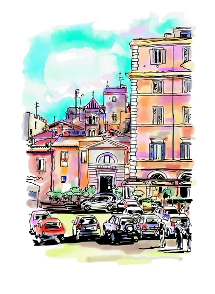 Cartão de viagem aquarela de Roma Itália, bui imperial italiano velho — Vetor de Stock