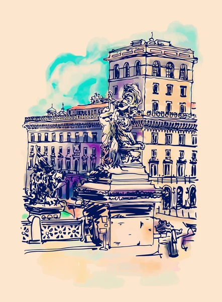 Free ehand watercolor travel card from Rome Italy, old italian imp — стоковый вектор
