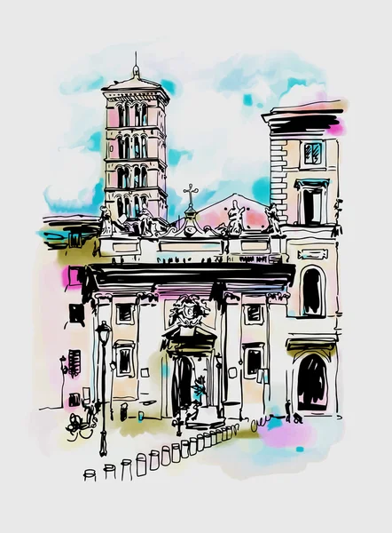 Acuarela digital original dibujo de la calle Roma, Italia, viejo i — Archivo Imágenes Vectoriales