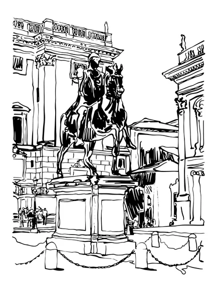 Dessin noir et blanc de Rome Italie paysage urbain avec sculpture e — Image vectorielle