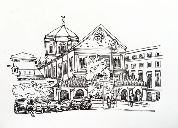 Black and white sketch drawing of Rome cityscape — Stock Photo, Image