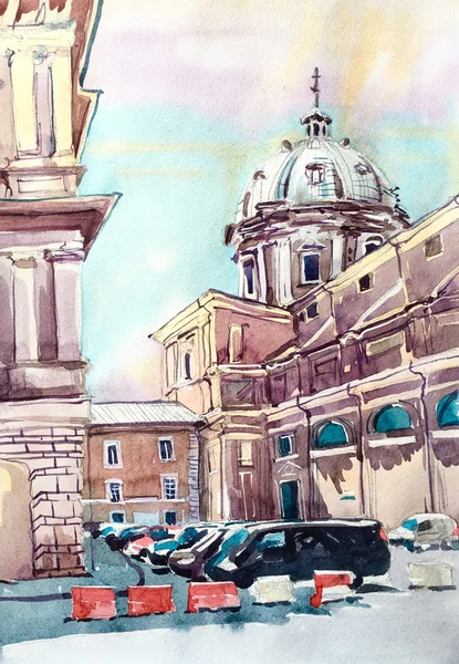 Aquarela pintura de Roma Itália famoso marco, italiano velho i — Fotografia de Stock