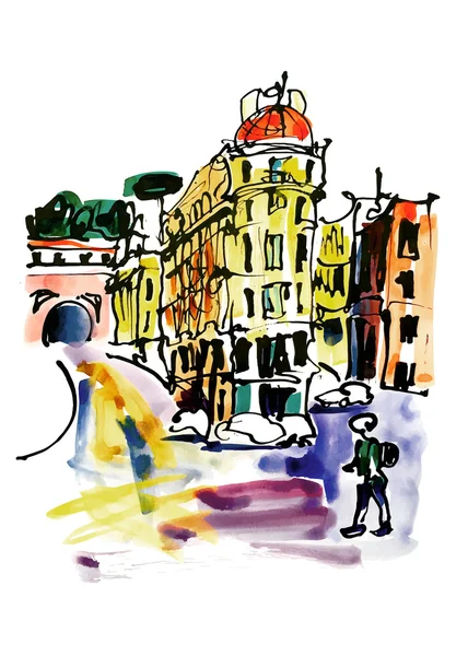 Desenho original aquarela mão esboço de Roma Itália famoso cit — Vetor de Stock