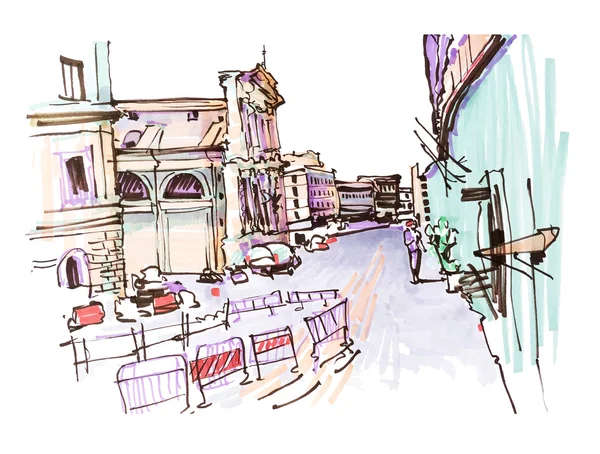 Marker tekening van Rome Italië straat landschap — Stockvector