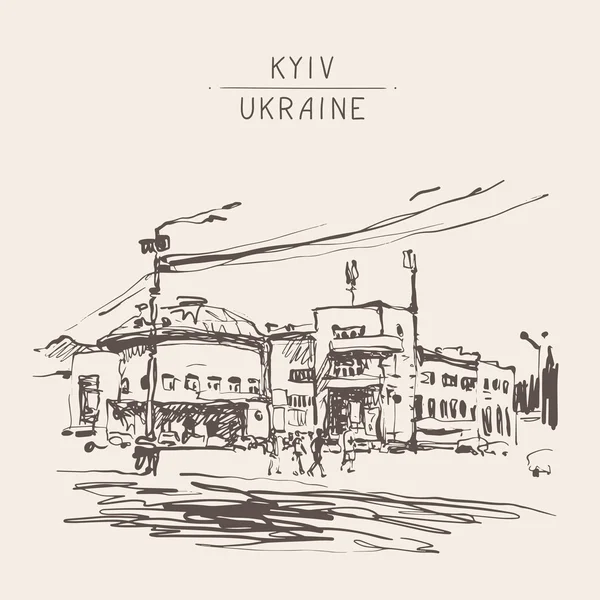 Kiev, Ukrayna şehir La orijinal siyah beyaz dijital kroki — Stok Vektör