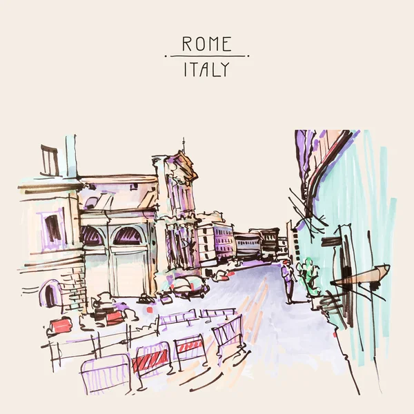 Маркер креслення Рим Італія Street пейзаж, міський ескіз — стоковий вектор