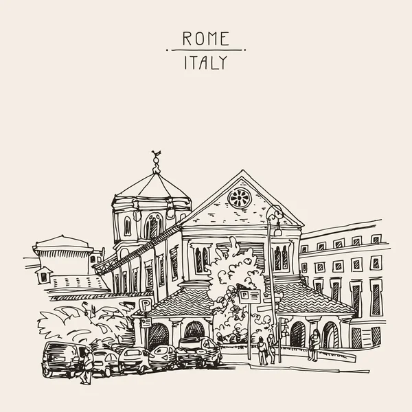Schets tekening van Rome Cityscape, Italië oud historisch gebouw, — Stockvector