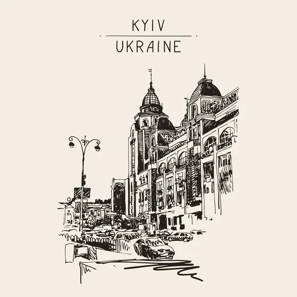 Esboço digital original de Kiev, paisagem da cidade de Ucrânia com han —  Vetores de Stock