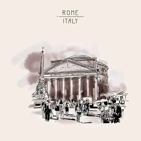 Free ehand watercolor sepia travel card from Rome Italy, old itali — стоковый вектор