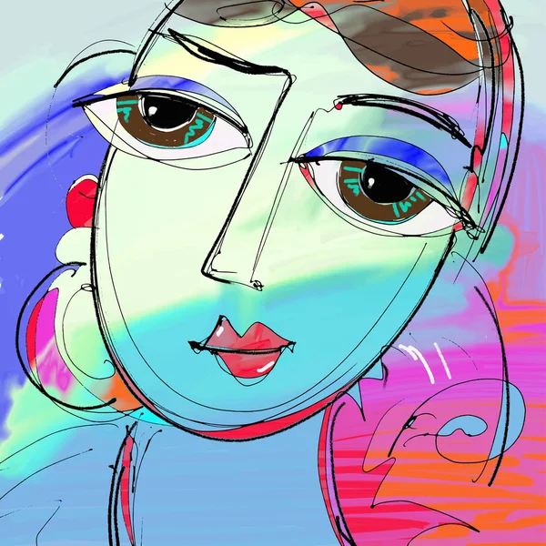 Mulheres bonitas pintura digital, retrato abstrato da menina com —  Vetores de Stock
