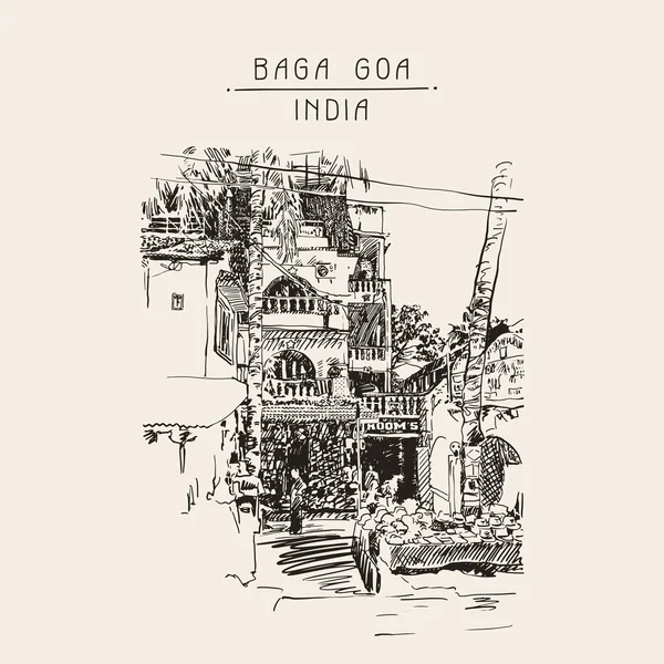 Оригинальный рисунок Индии Гоа Калангуте Бага ландшафтной улице, т — стоковый вектор